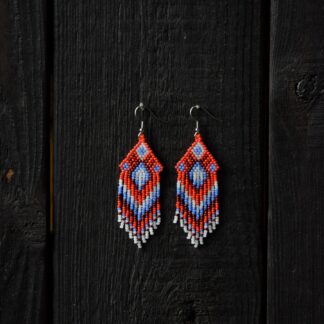 Kolczyki indiańskie, boho, czerwono-niebieskie