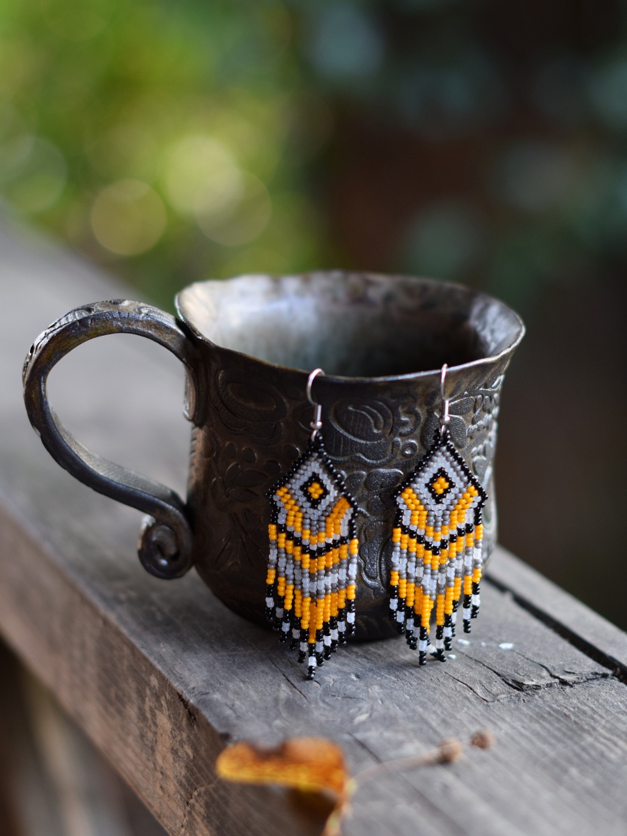 Kolczyki indiańskie, boho, żółte - obrazek 8
