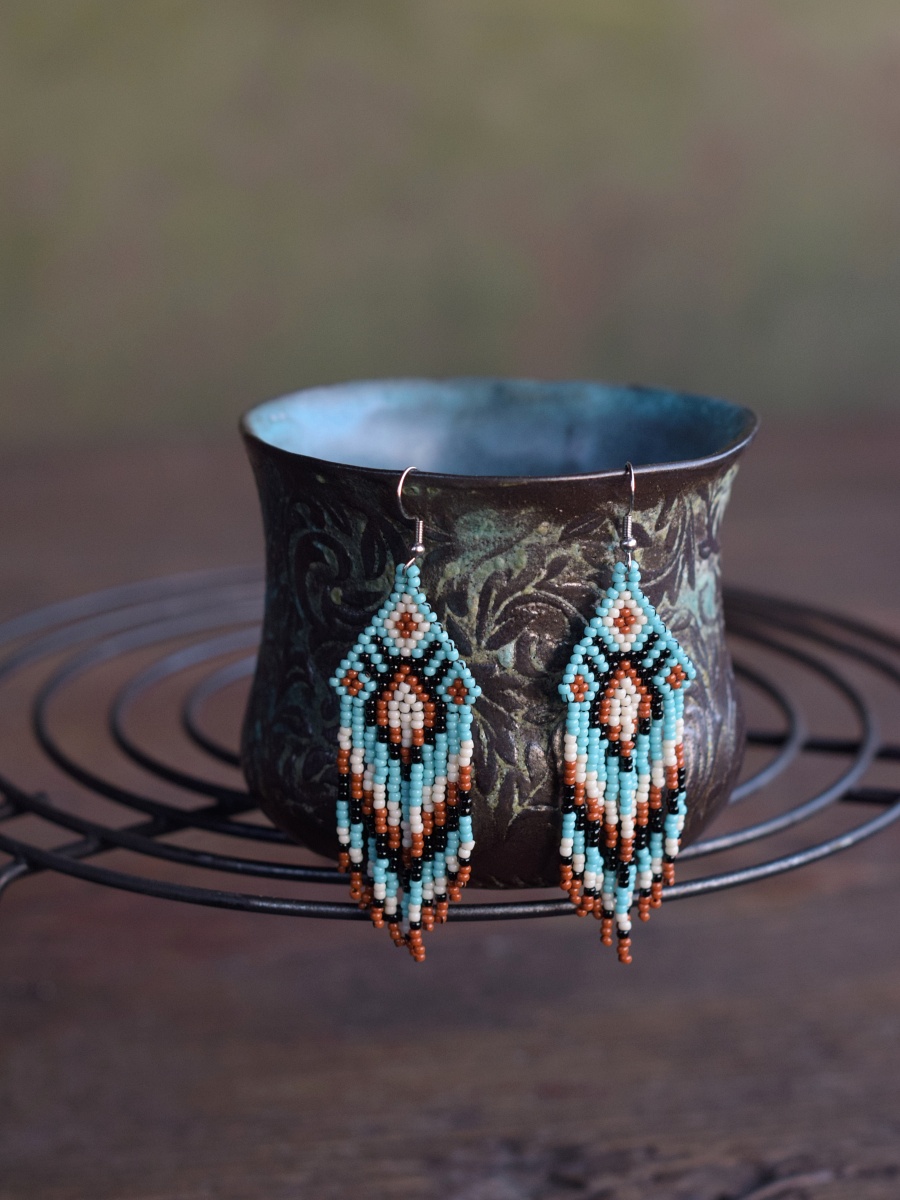 Kolczyki indiańskie, boho, turkusowe - obrazek 3