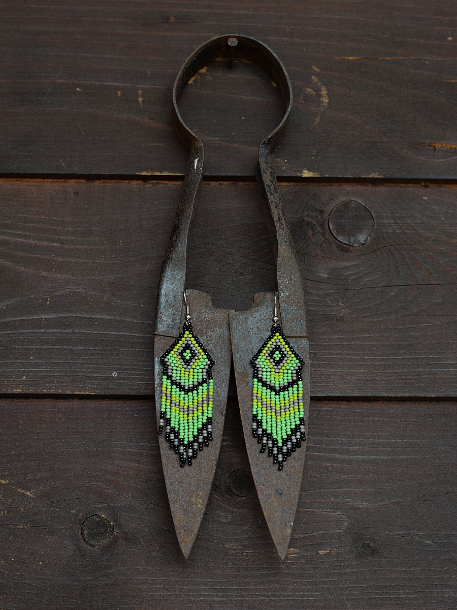 Kolczyki zielone, indiańskie, boho - obrazek 4